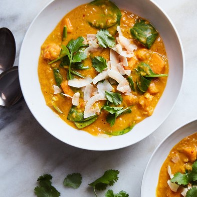 Red Curry Lentils With Sweet Potatoes and Spinach